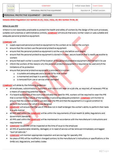 Personal Protective Equipment - Ontario