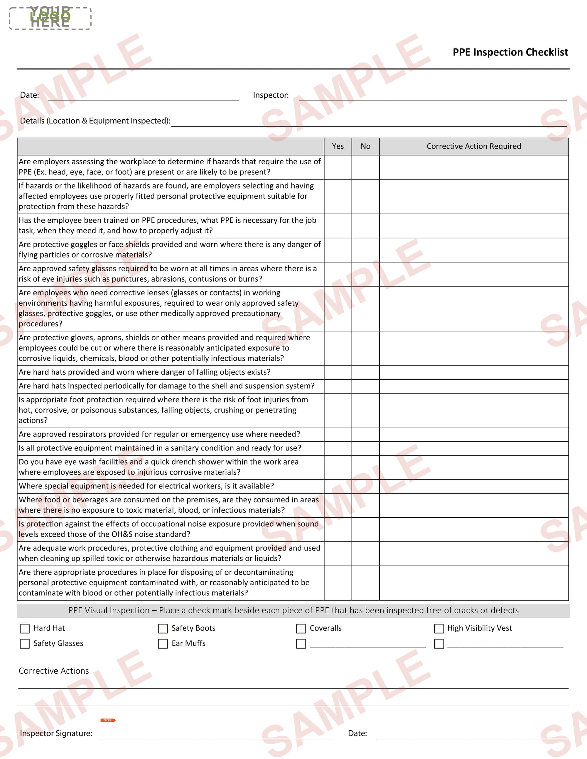 PPE Inspection Checklist
