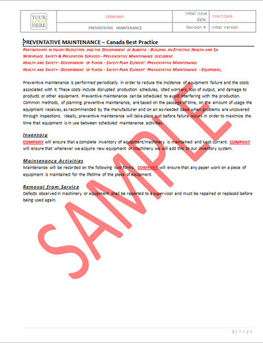 Preventative Maintenance - Canada Industry Practice RAVS