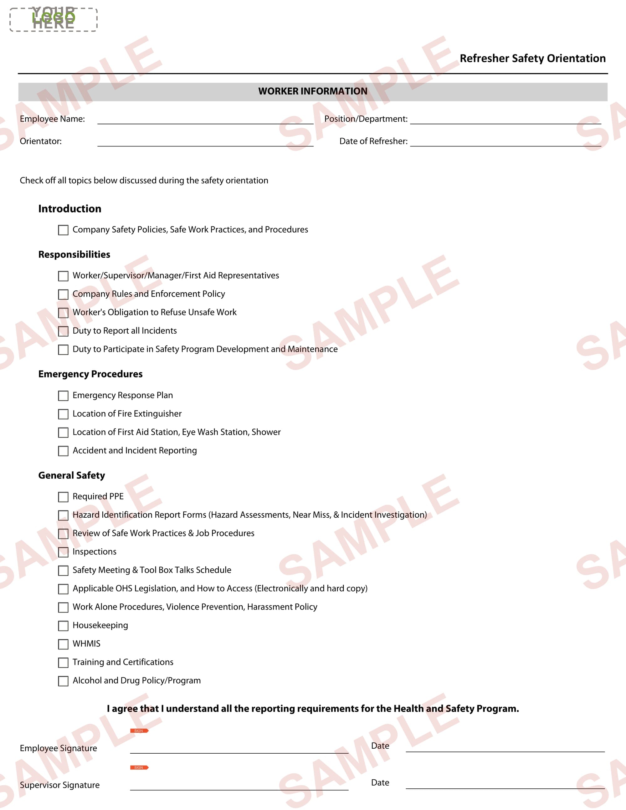 Refresher Worker Orientation Form