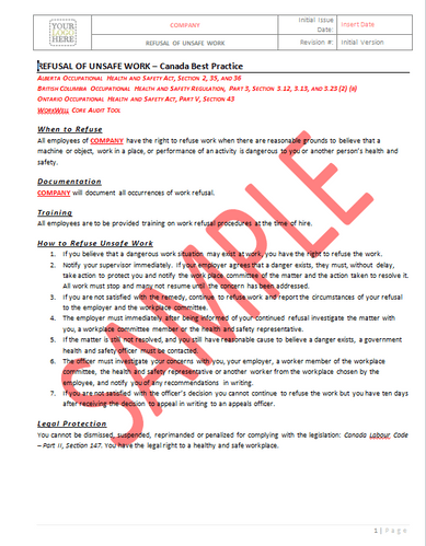 Refusal of Unsafe Work - Canada Industry Practice RAVS