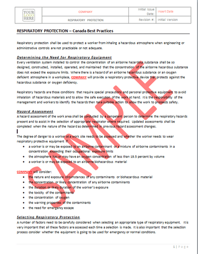 Respiratory Protection - Canada Industry Practice RAVS