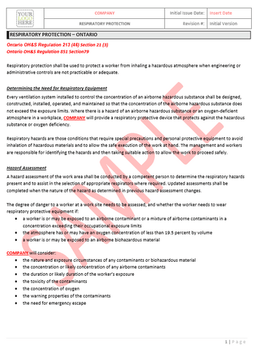 Respiratory Protection - Ontario