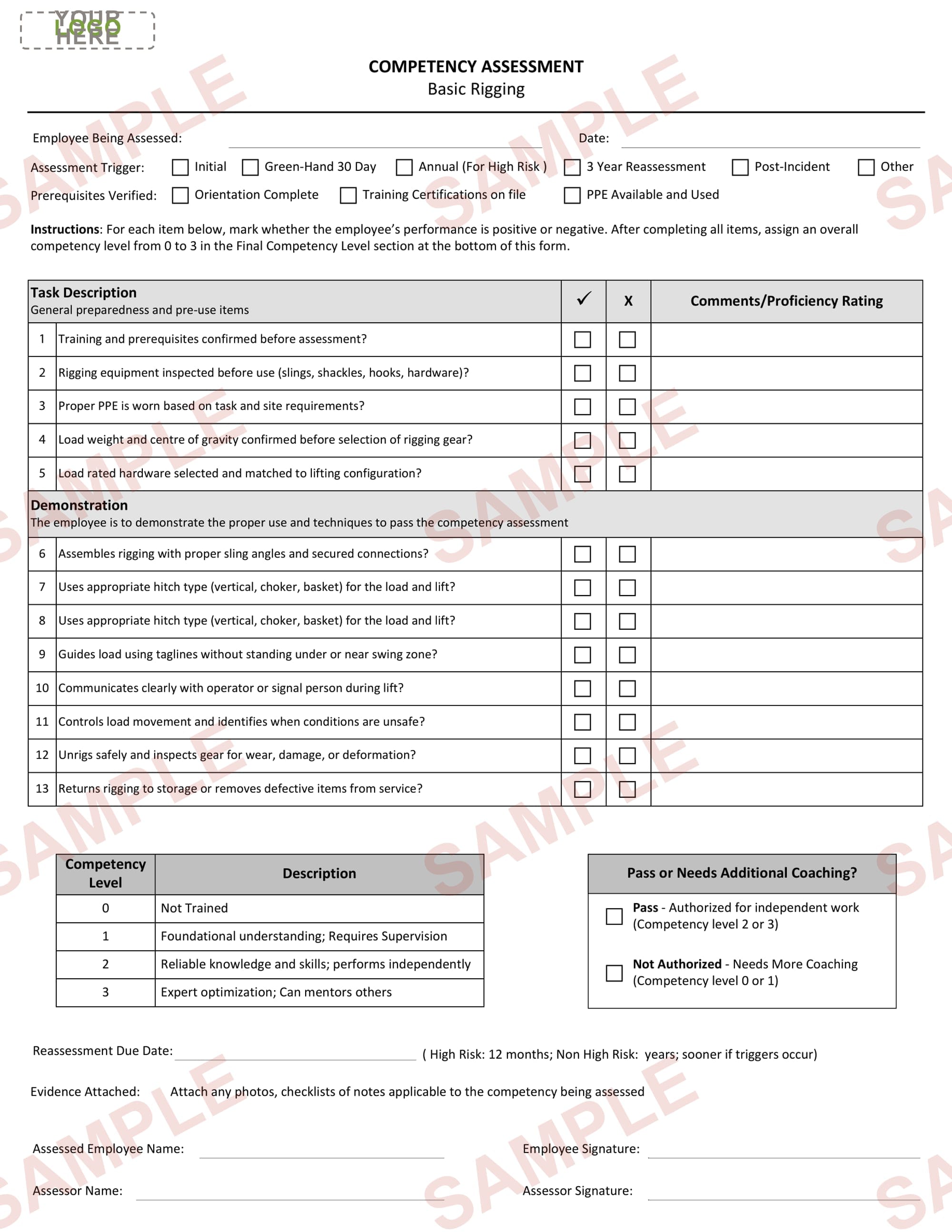 Rigging - Competency Assessment Form - Editable