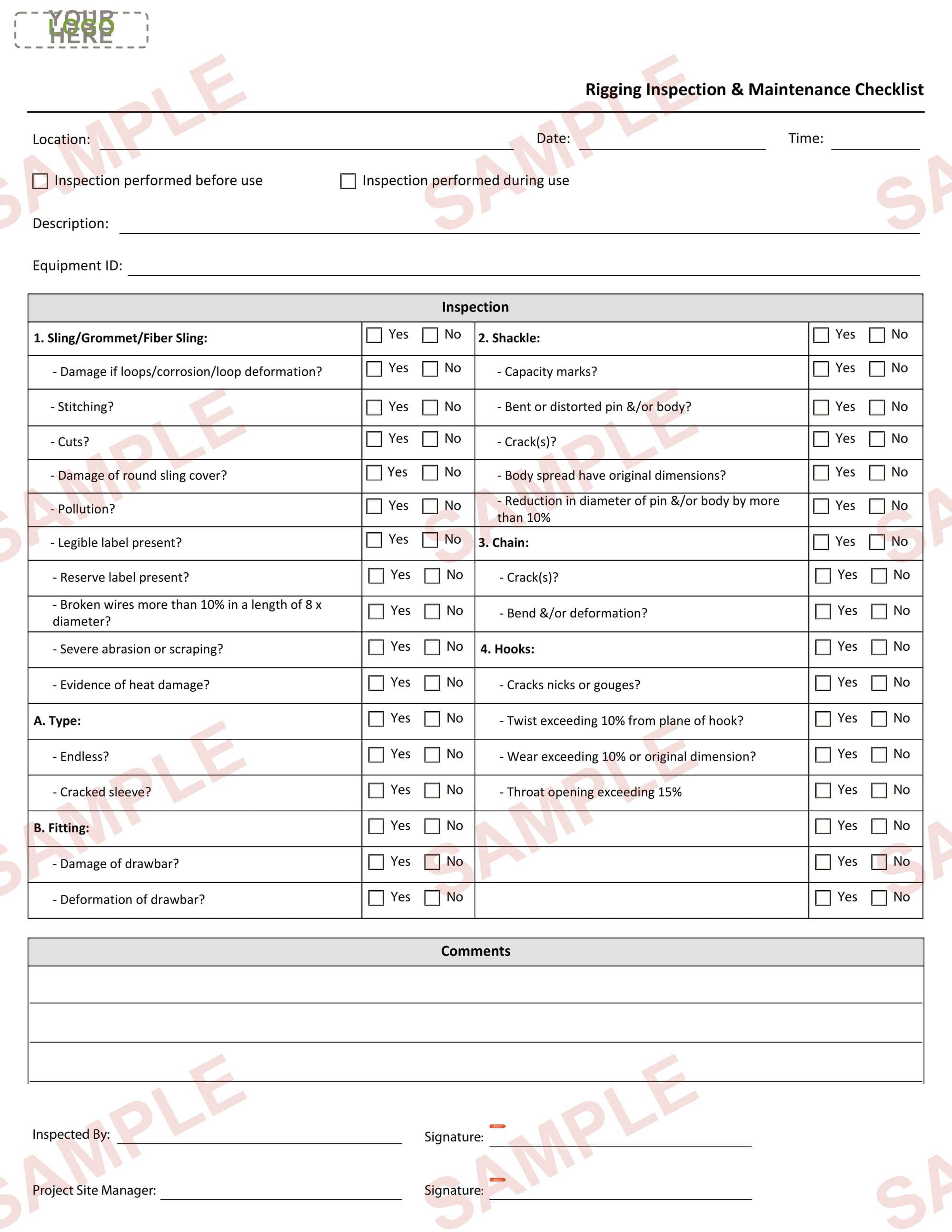 Rigging Inspection & Maintenace Checklist