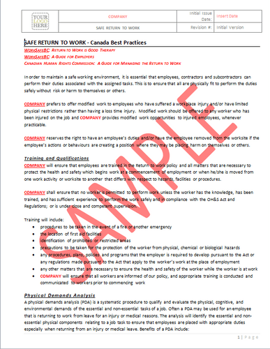 Safe Return to Work - Canada Industry Practice RAVS