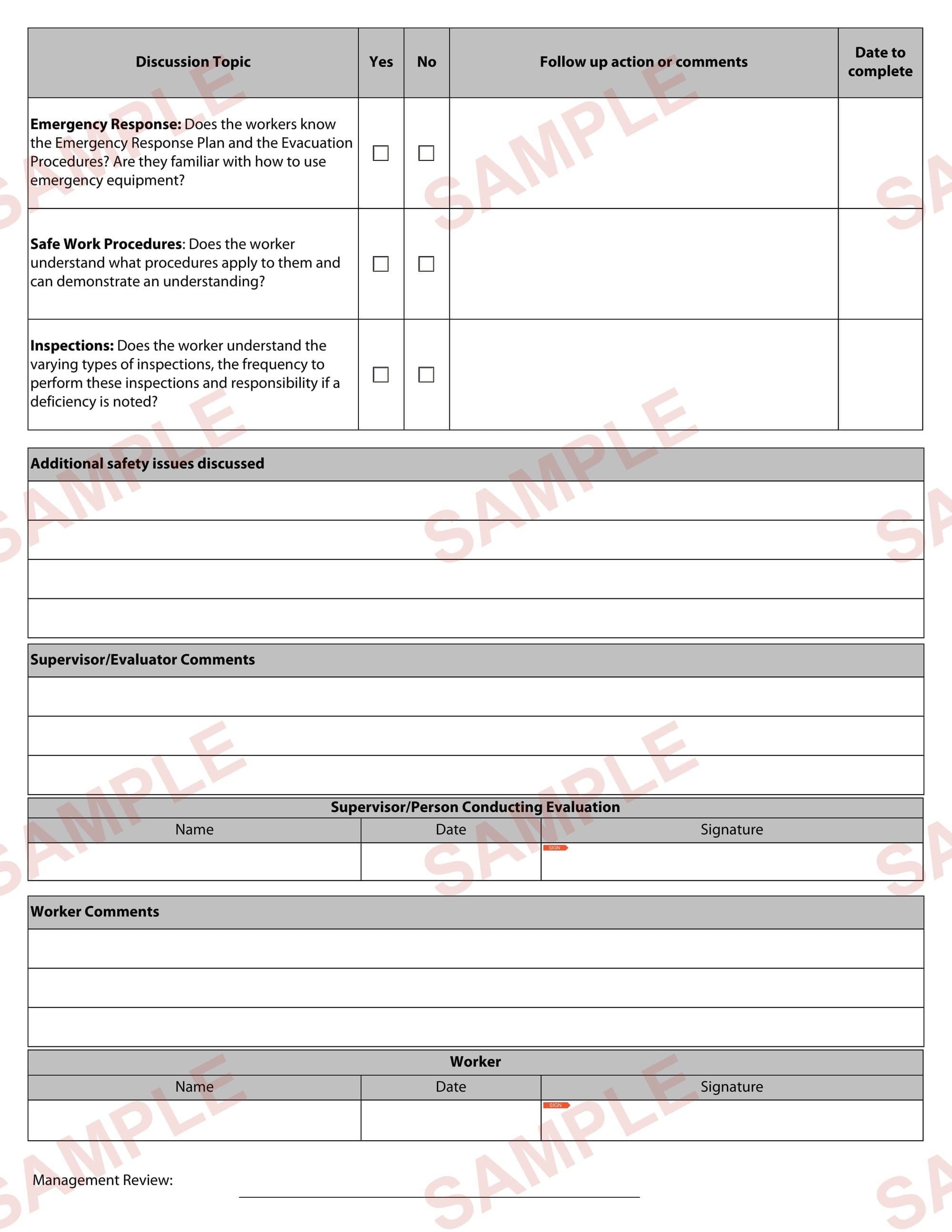 Safety Competency Evaluation Form page 2