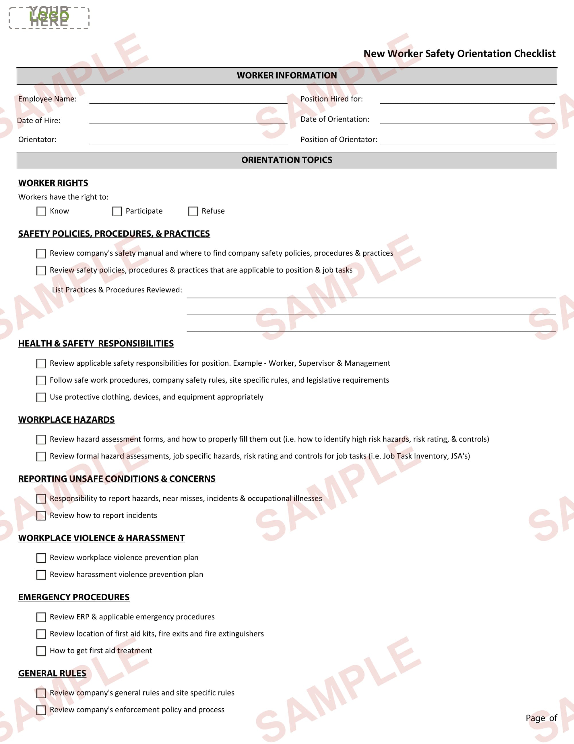 Safety Orientation Form