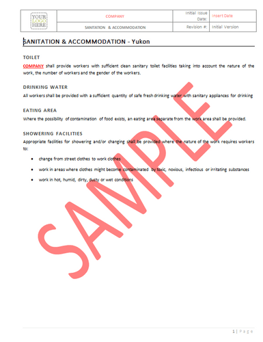 Sanitation and Accommodation - Yukon RAV