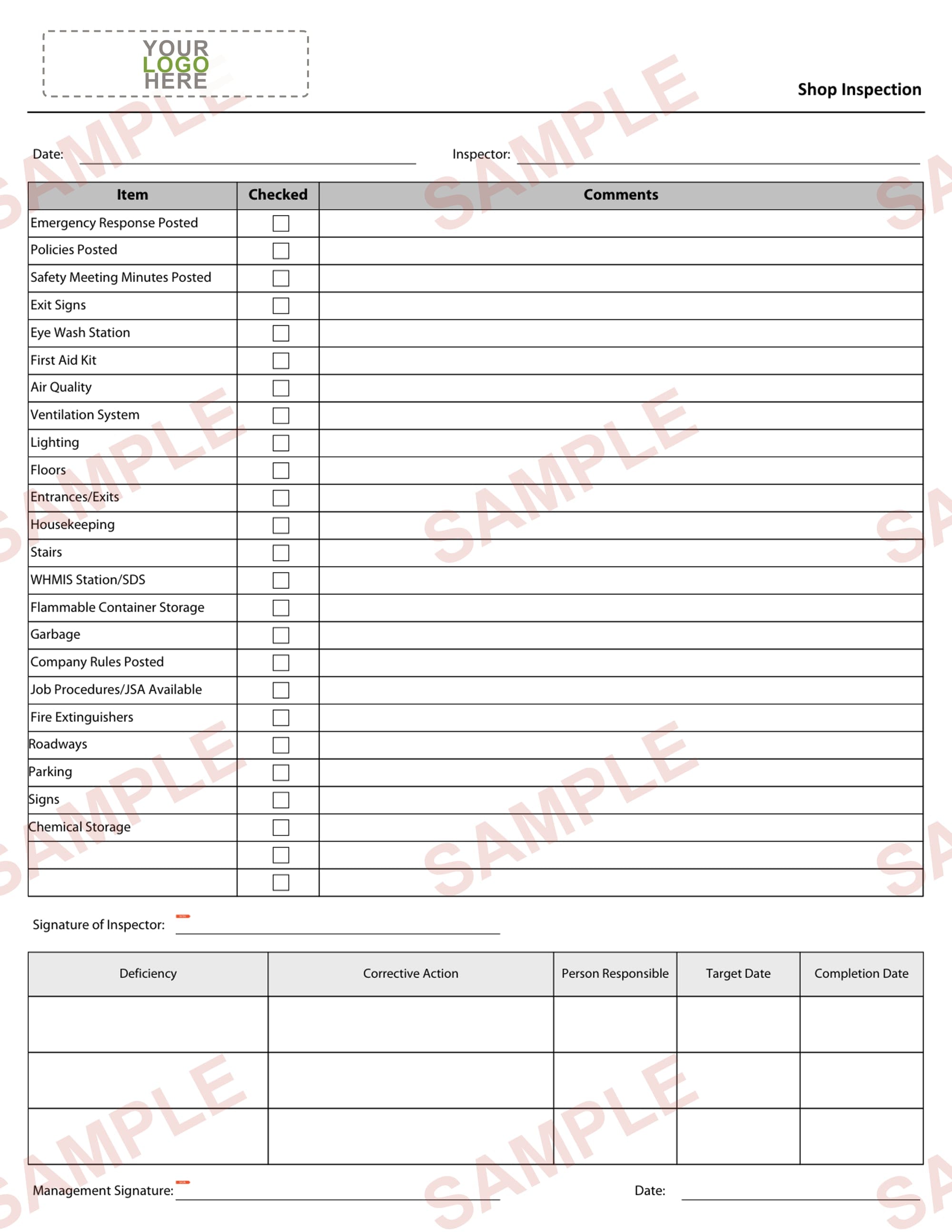 Shop Inspection Form