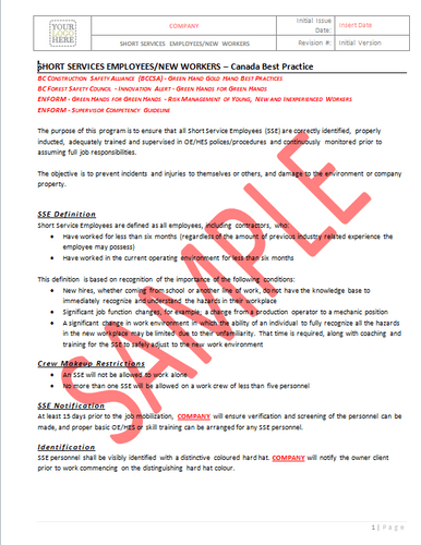 Short Service Employees and New Workers - Canada Industry Practice RAVS
