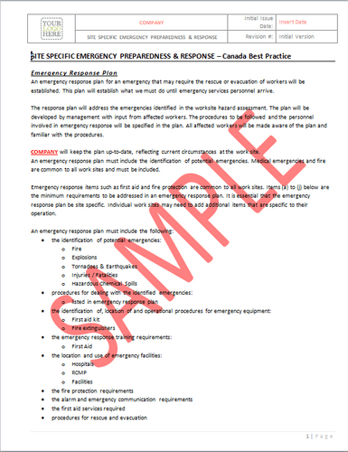 Site Specific Emergency Preparedness - Canada Industry Practice