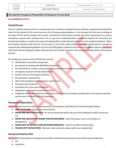 Site Specific Emergency Preparedness & Response - Alberta RAVS