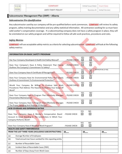 Subcontractor Management Plan - Alberta RAVS
