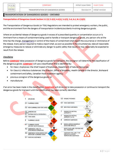 Transportation of Dangerous Goods - Ontario