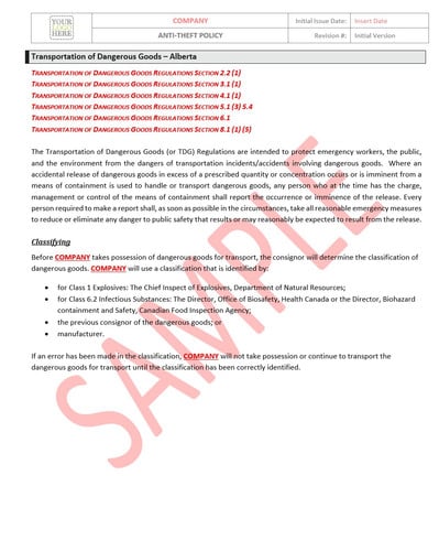 Transportation of Dangerous Goods (TDG) - Alberta RAVS