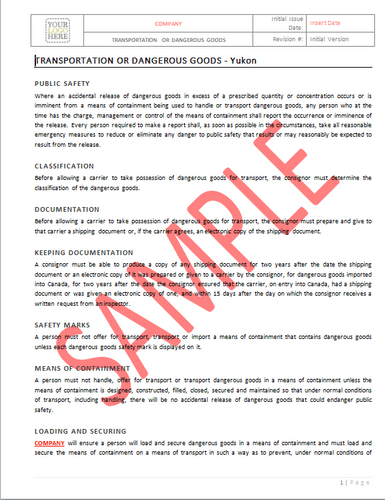 Transportation of Dangerous Goods - Yukon RAV