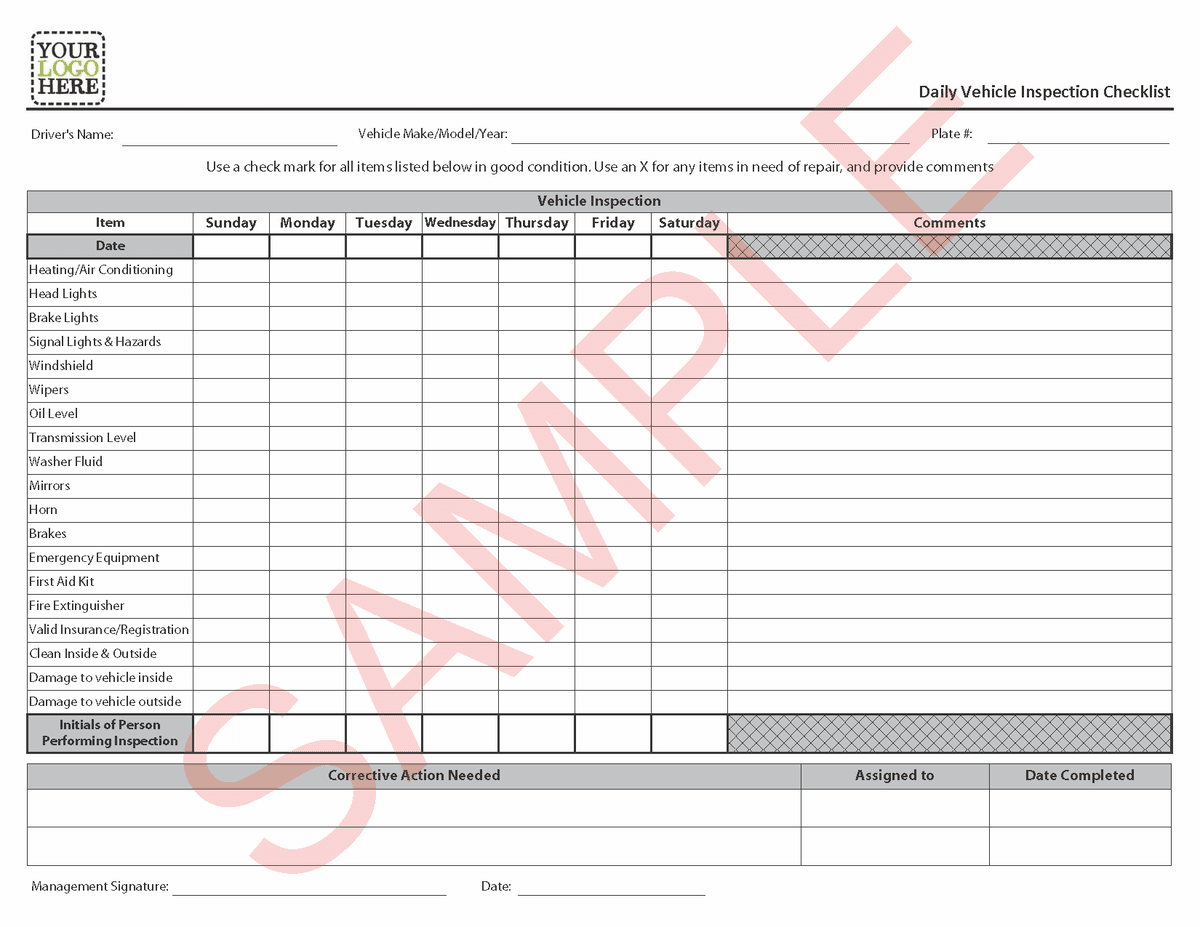 Vehicle Inspection (light) Form page 2