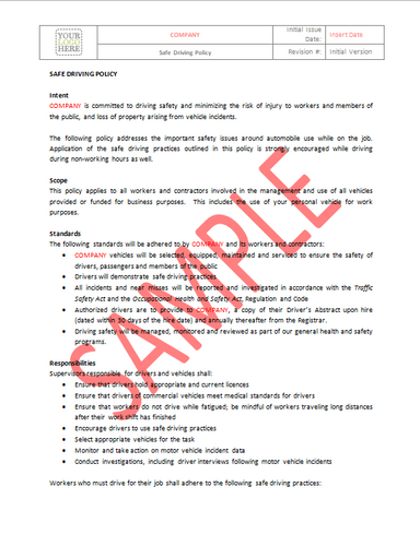 Vehicle Safety Policy (Driving Safely) - Canada Best Practice RAVS