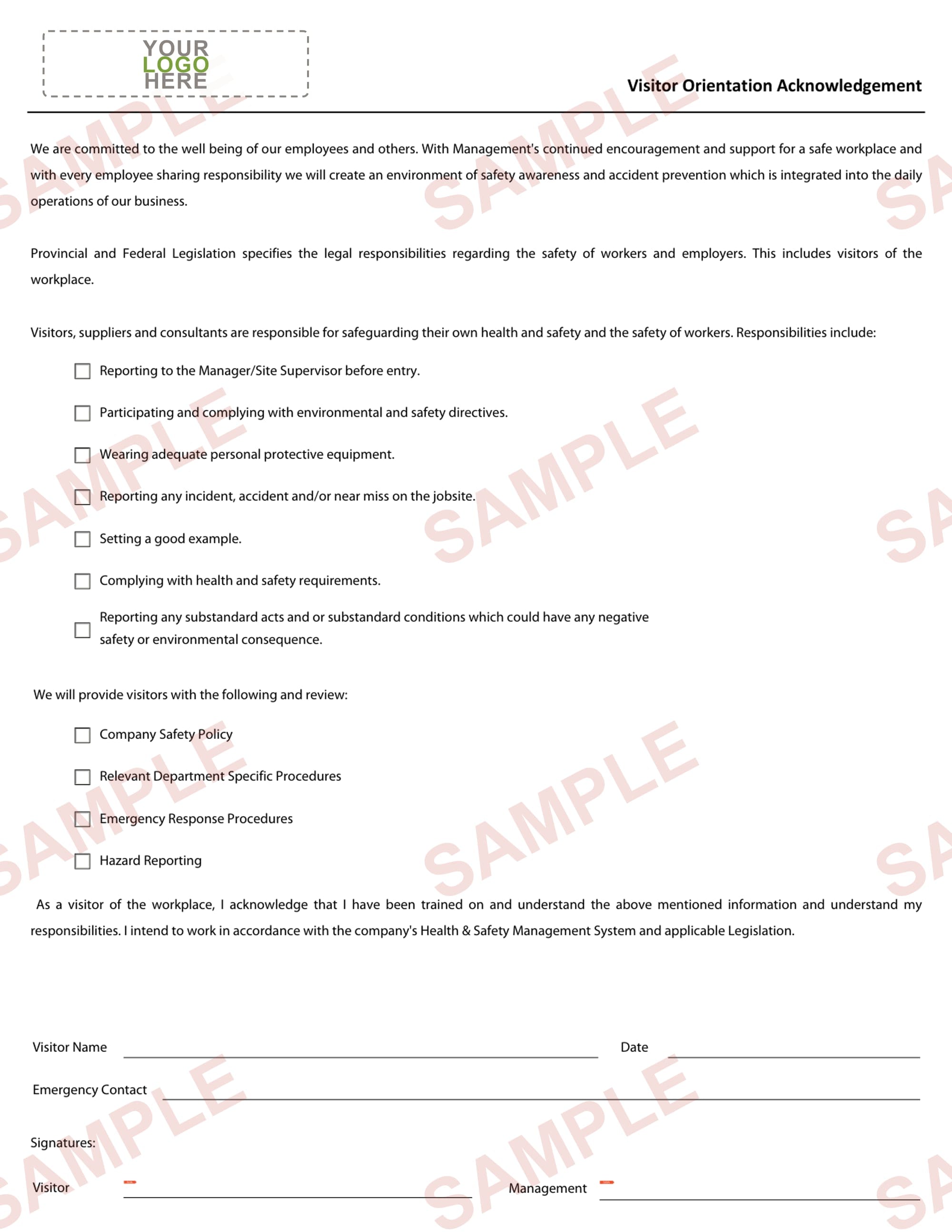 Visitor Orientation Form