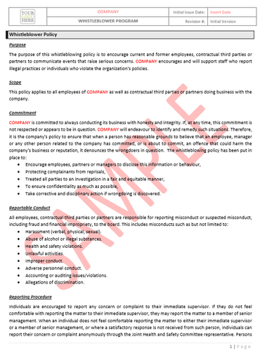 Whistleblower ISNet RAVS - Canada Industry Practice - ESG Policy Template