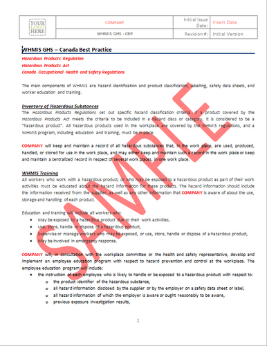 WHMIS - Canada Industry Practice RAVS