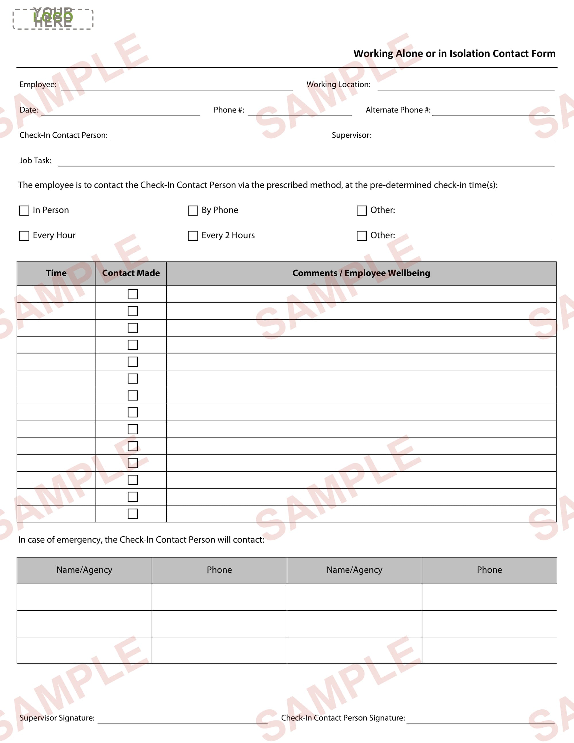 Working Alone or Isolation Contact Form