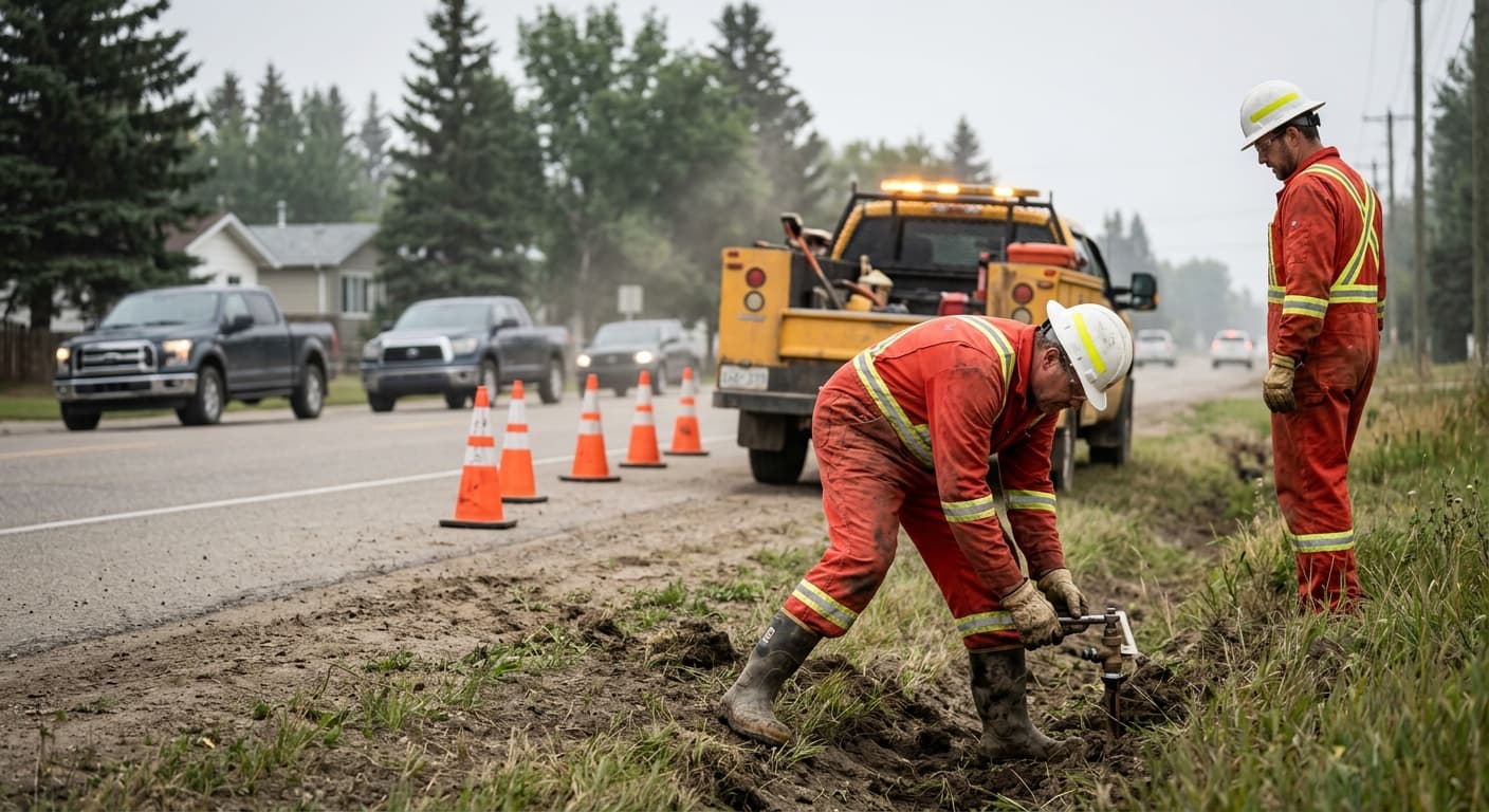 Municipal utility worker performing electrical safety procedures