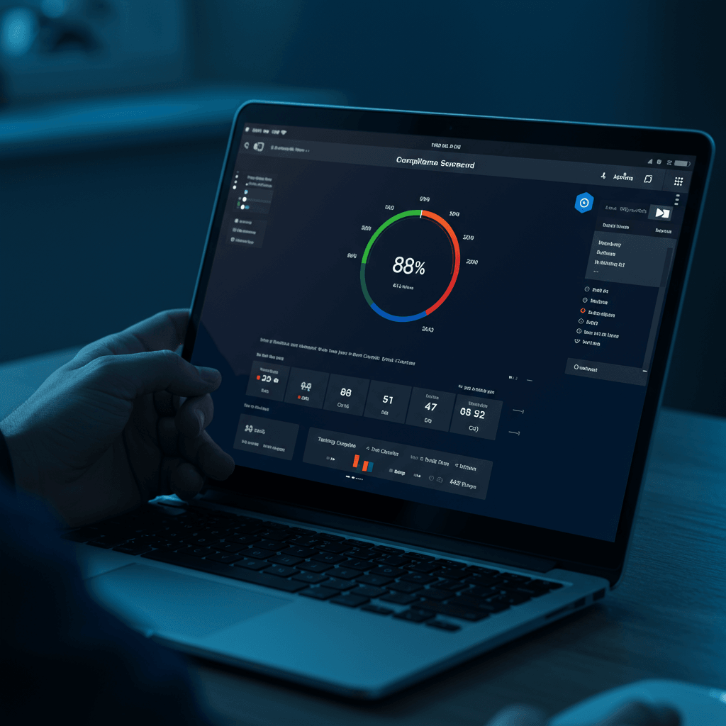 The On-Track Compliance Portal showing contractor pre-qualification compliance scores and document status across platforms.