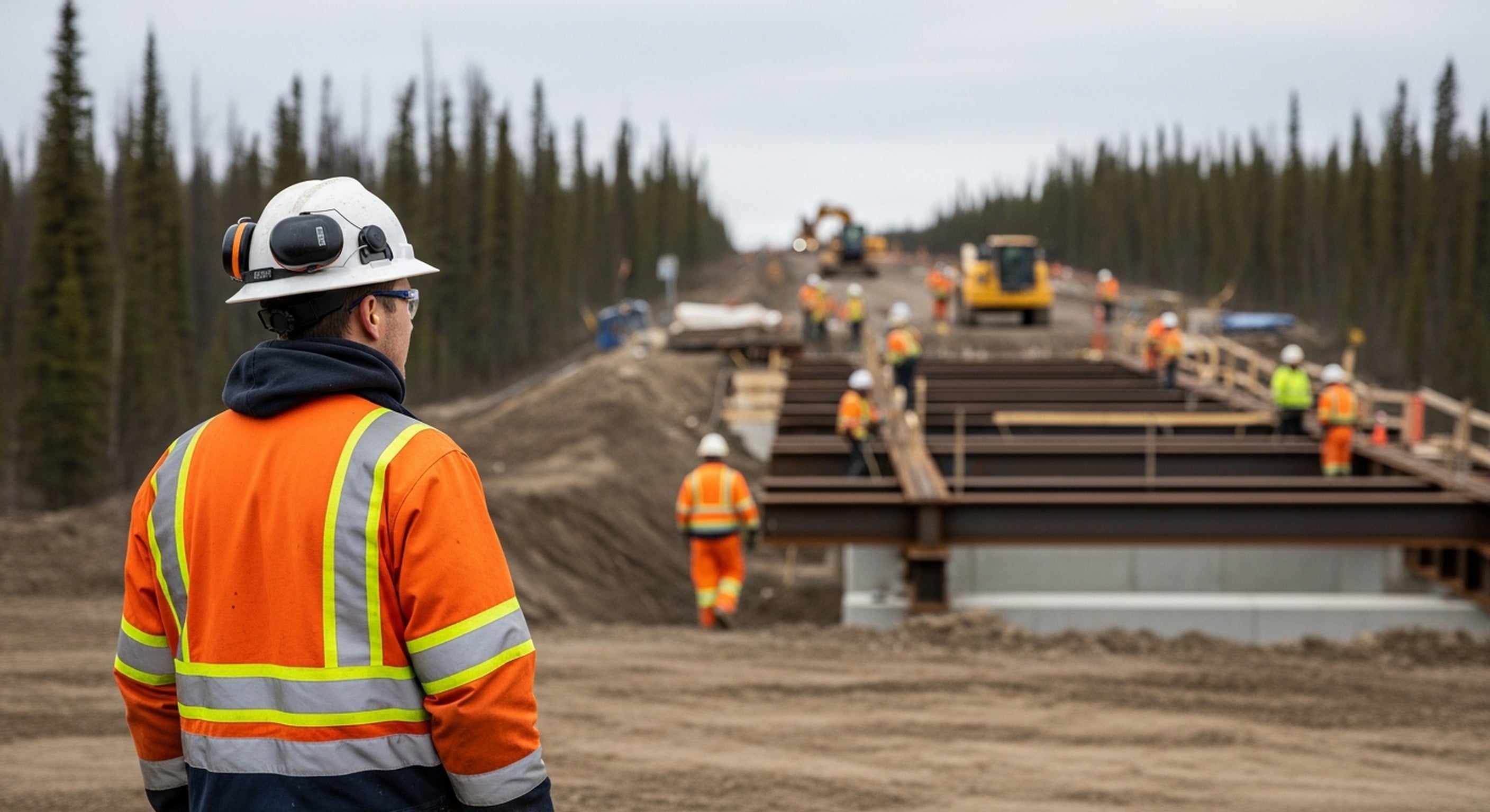 Construction crew working on an infrastructure project in the Northwest Territories