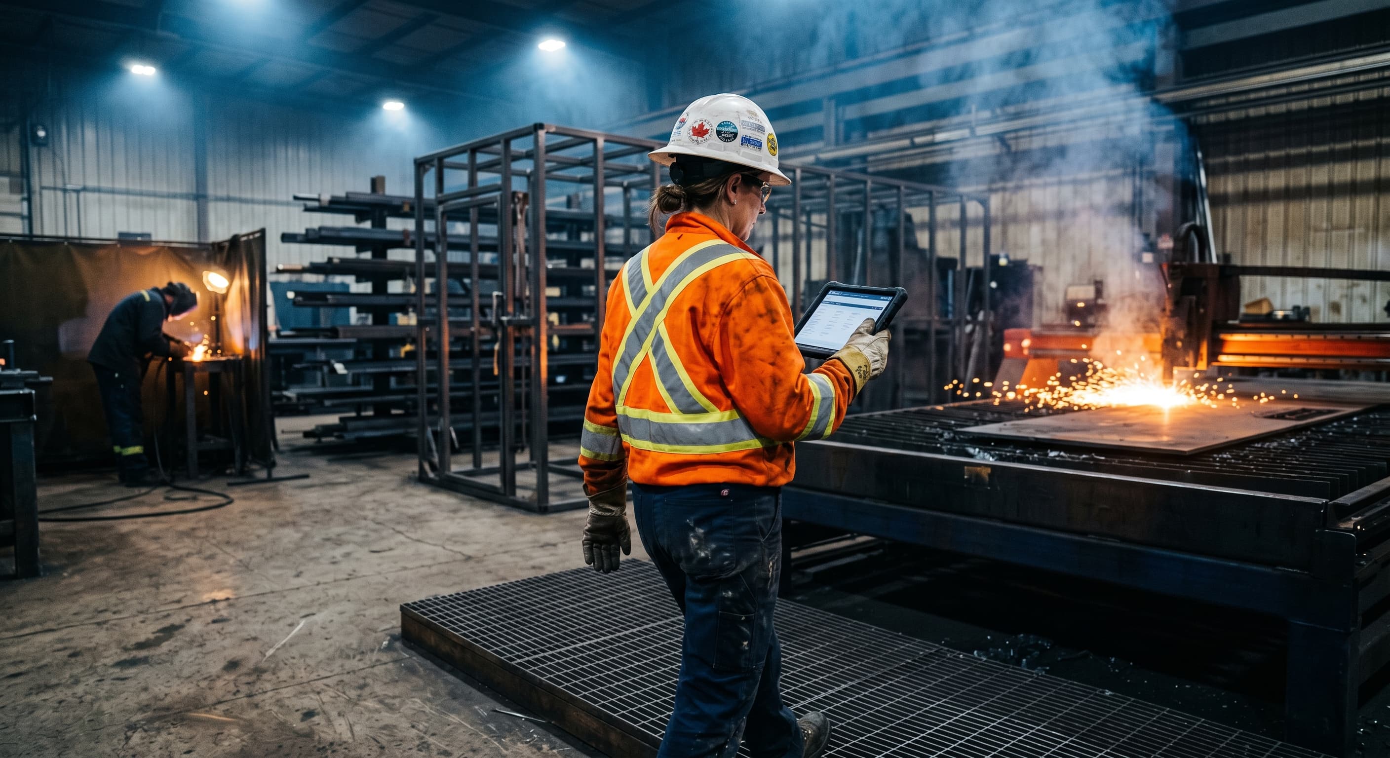 A Manitoba manufacturing facility with active safety program documentation on screen.