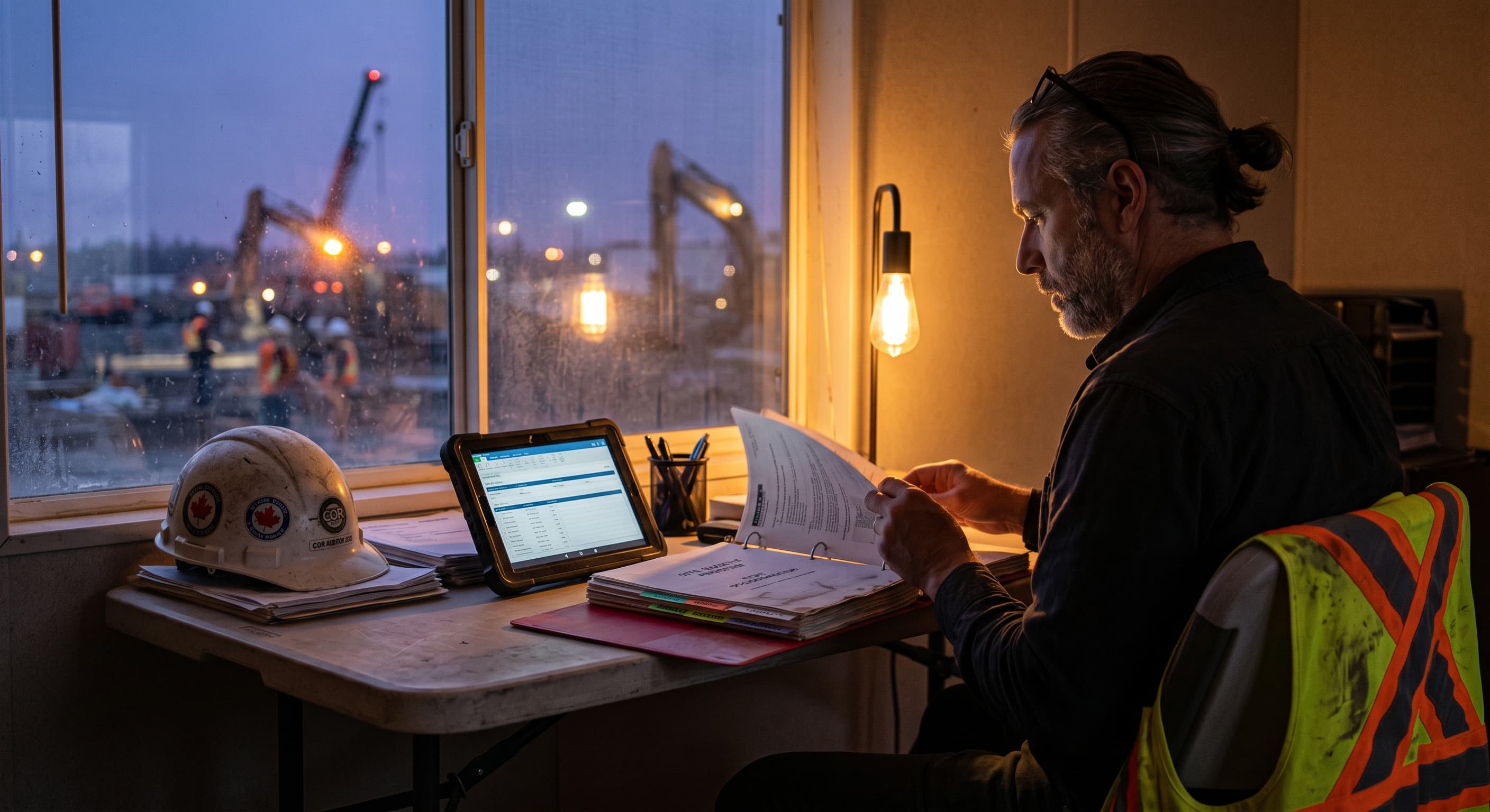 A safety professional reviewing SECOR audit documentation.