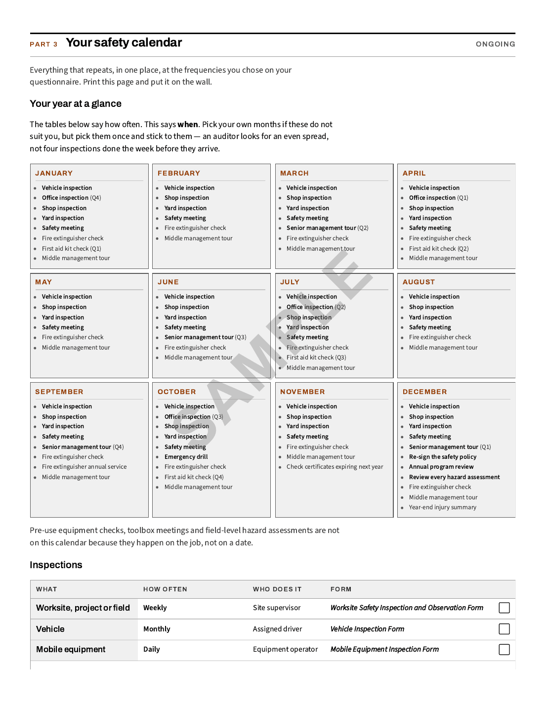 Checklist Part 3, Your safety calendar: a month-by-month year at a glance