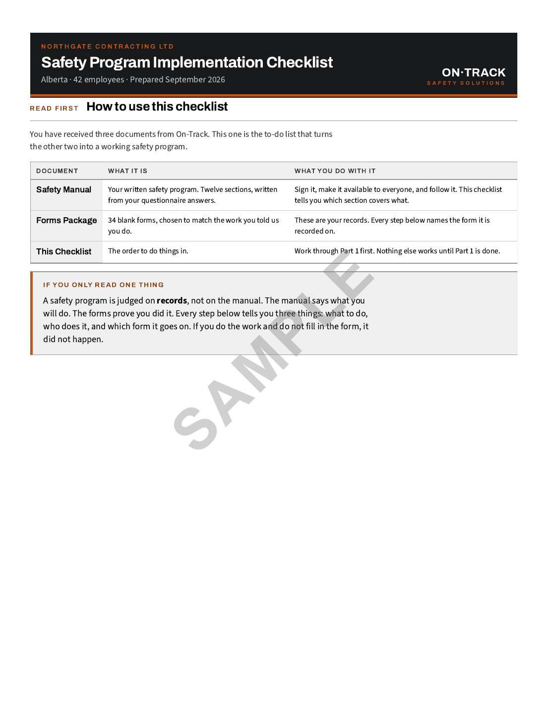 Checklist first page: how to use this checklist, and the three documents a client receives